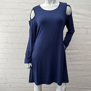 Sarin Mathews Women's Navy Blue Cold shoulder Long Sleeve with Pocket Dress L